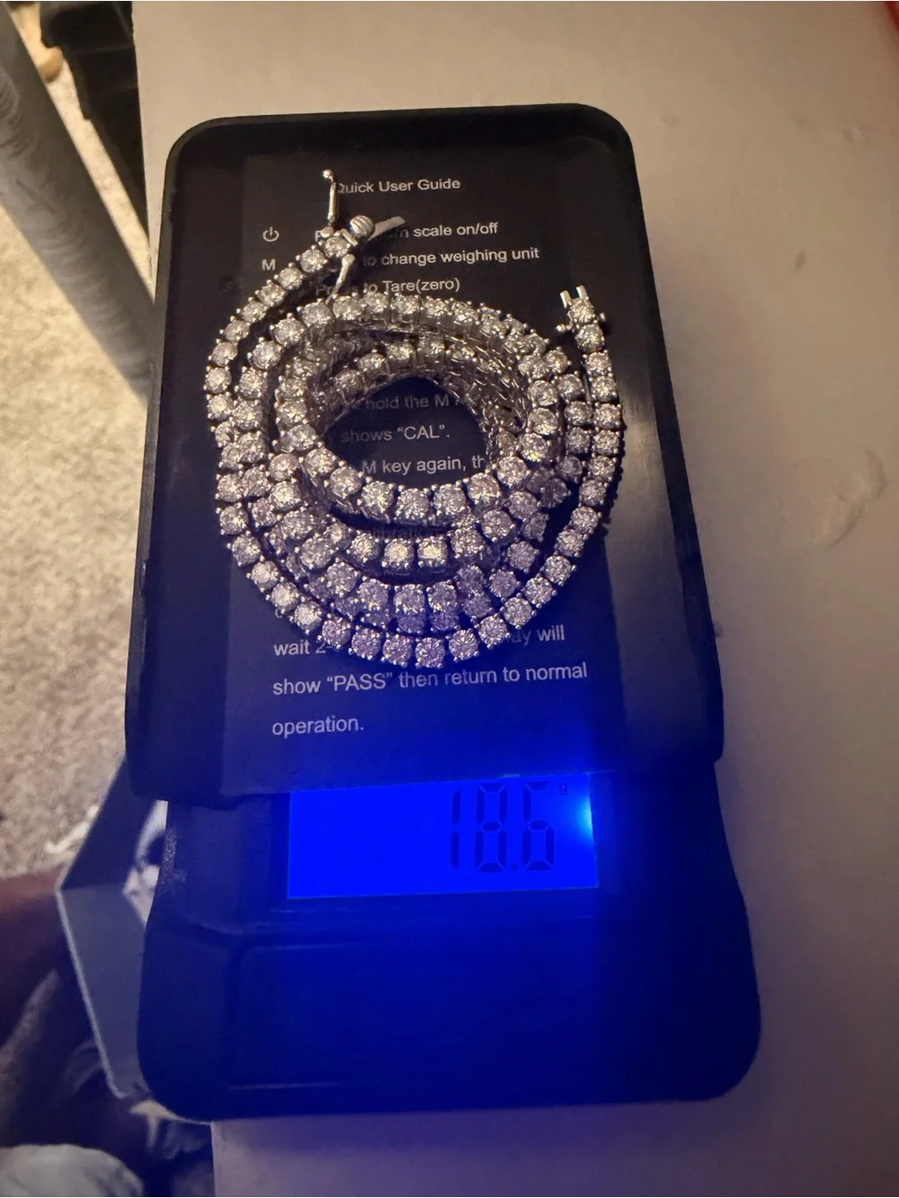 22inch White Gold Plated over 925 Silver Tennis Chain. Moissanite Stones